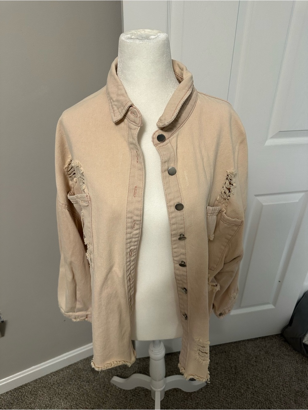 POL Distressed Beige Jean Jacket